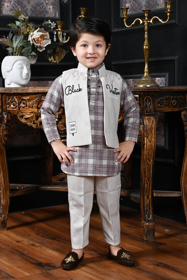 Checkered Kurta Set with Nehru Jacket