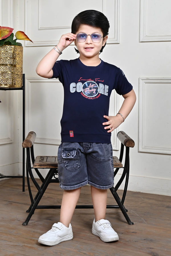 Graphic Tee with Denim Shorts for Boys